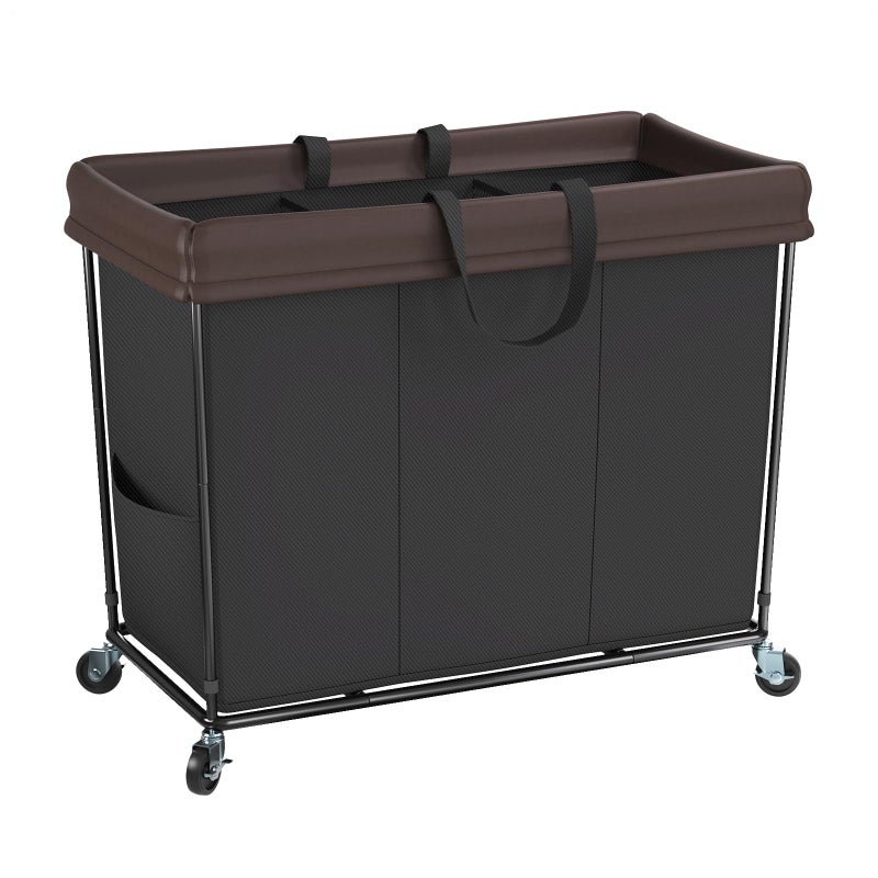Mefirt 320L Laundry Hamper with Wheels, 3 Section Large Rolling Laundry Basket Bag with Wheels, Clothes Hamper Cart for Laundry, Bedroom, Bathroom and Dorm - Image 1