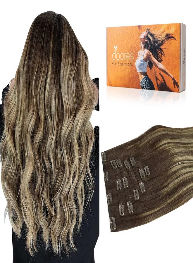DOORES Clip in Human Hair Extensions Balayage Chocolate Brown to Honey Blonde 20 Inch 7pcs 120g Real Hair Extensions Clip in Straight Thick Natural Remy Hair Extensions - Image 1