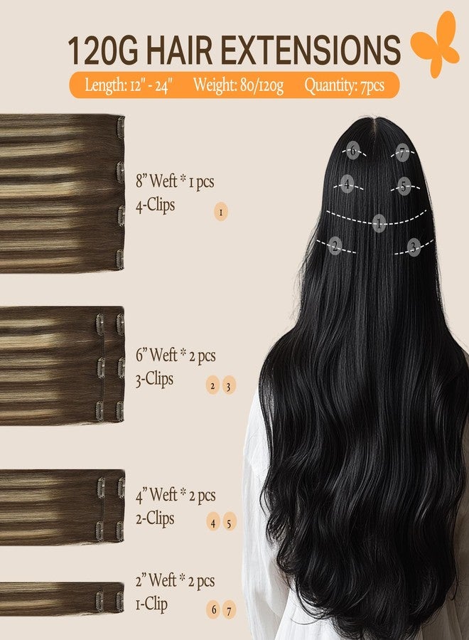 DOORES Clip in Human Hair Extensions Balayage Chocolate Brown to Honey Blonde 20 Inch 7pcs 120g Real Hair Extensions Clip in Straight Thick Natural Remy Hair Extensions - Image 2