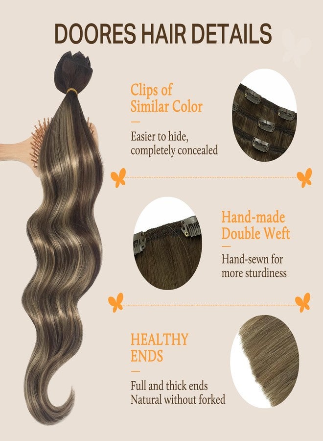 DOORES Clip in Human Hair Extensions Balayage Chocolate Brown to Honey Blonde 20 Inch 7pcs 120g Real Hair Extensions Clip in Straight Thick Natural Remy Hair Extensions - Image 4