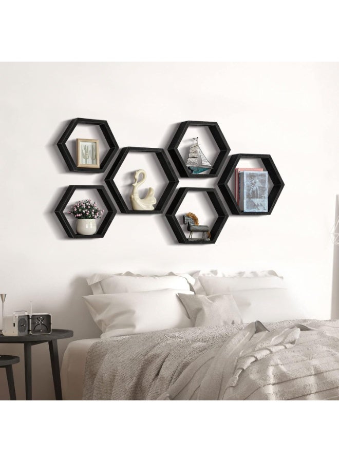 Happy Home Set of 3 Hexagon Wall Shelves - Modern Wall Decor Organizer for Rooms and Offices - Easy to Install Hanging Plastic Storage Shelves for Kitchen, Living Room, Bedroom 25X25 Cm- Black - Image 2