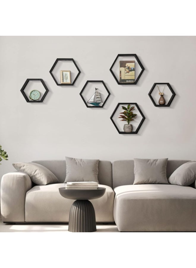 Happy Home Set of 3 Hexagon Wall Shelves - Modern Wall Decor Organizer for Rooms and Offices - Easy to Install Hanging Plastic Storage Shelves for Kitchen, Living Room, Bedroom 25X25 Cm- Black - Image 4
