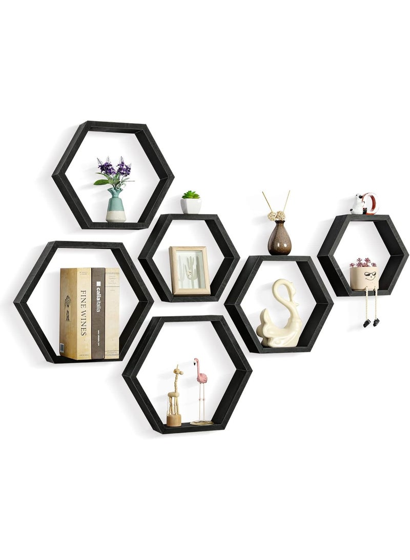 Happy Home Set of 3 Hexagon Wall Shelves - Modern Wall Decor Organizer for Rooms and Offices - Easy to Install Hanging Plastic Storage Shelves for Kitchen, Living Room, Bedroom 25X25 Cm- Black - Image 5