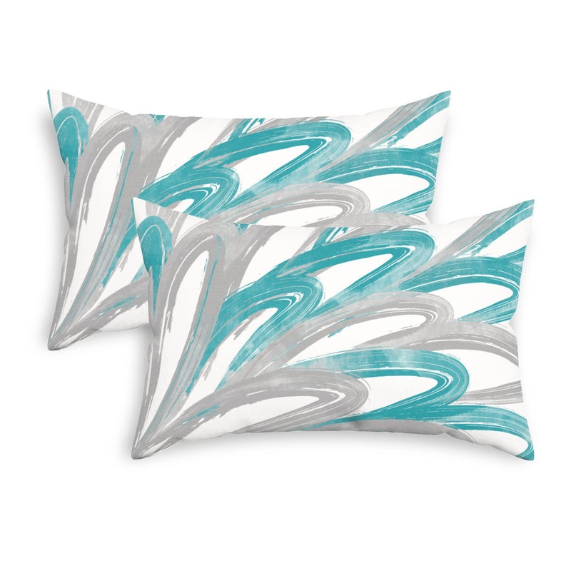 CaliTime Throw Pillow Cases Pack of 2 Cozy Fleece Two-tone Abstract Feather Decorative Cushion Covers for Couch Bed Sofa Farmhouse Decoration 12 X 20 Inches Teal Grey - Image 1
