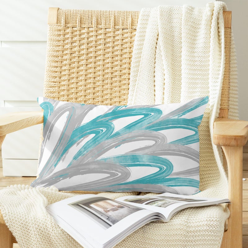CaliTime Throw Pillow Cases Pack of 2 Cozy Fleece Two-tone Abstract Feather Decorative Cushion Covers for Couch Bed Sofa Farmhouse Decoration 12 X 20 Inches Teal Grey - Image 3