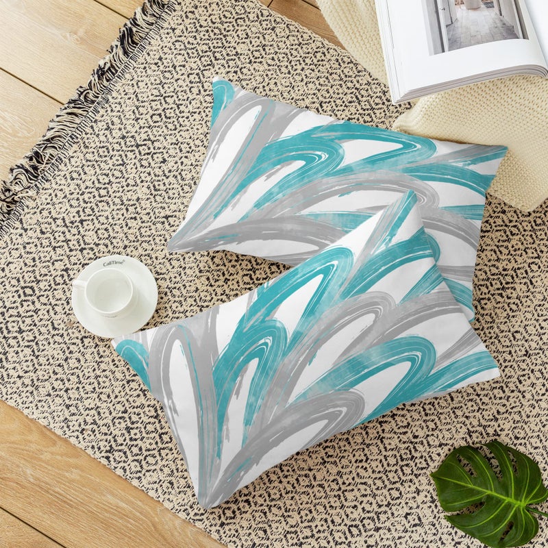 CaliTime Throw Pillow Cases Pack of 2 Cozy Fleece Two-tone Abstract Feather Decorative Cushion Covers for Couch Bed Sofa Farmhouse Decoration 12 X 20 Inches Teal Grey - Image 5