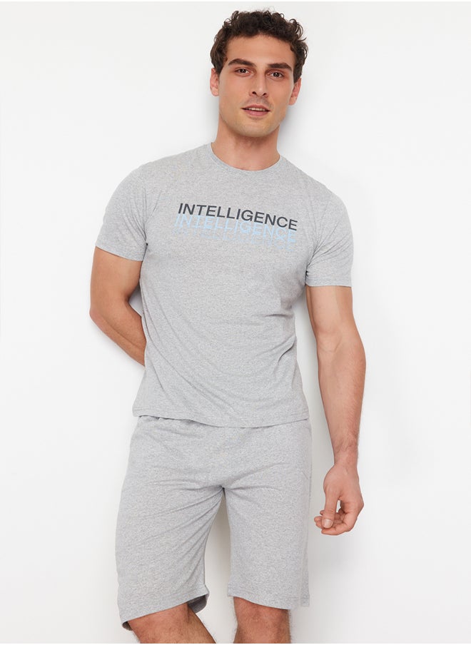trendyol Gray Regular Fit Crew Neck Knitted Shorts Pajamas Set TMNSS24PT00046  - Image 3