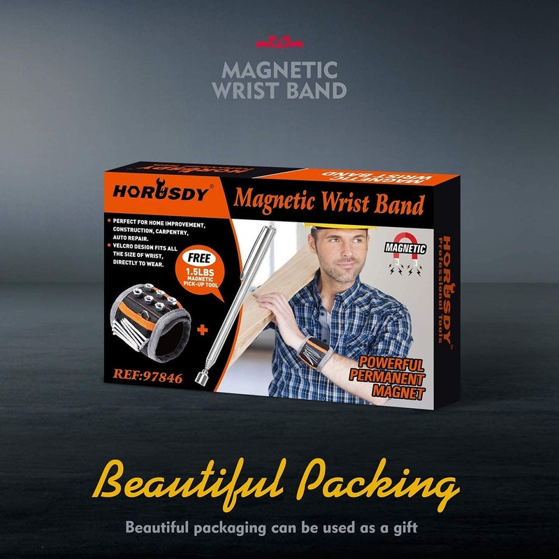 HORUSDY Magnetic Wristband, Gifts for Dad, with Strong Magnets for Holding Screws, Nails, Drilling Bits, Tool Gift for Men - Image 2