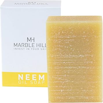 Marble Hill Neem Oil Soap Bar Fabulously Moisturising Sunday Times Dry Sensitive EczemaProne Skin Psoriasis Natural Cleanser for Face Hands Body All Ages with Shea Butter Vitamin E 100g - Image 1