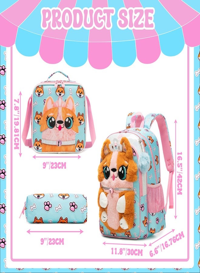 Meetbelify Backpacks for Girls School Backpacks with Lunch Box Pencil Case for Elementary Students Ages 8-10, 3d Pink Dog - Image 2