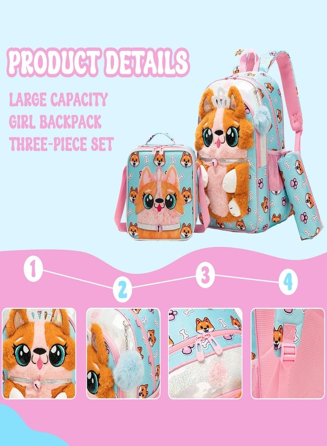 Meetbelify Backpacks for Girls School Backpacks with Lunch Box Pencil Case for Elementary Students Ages 8-10, 3d Pink Dog - Image 4