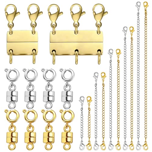 Evnlo Multi Necklace Layering Clasp and Chain Extender and Magnetic Jewelry Clasp Set, Gold and Silver Multiple Styles Necklace Extenders for Women - Image 1
