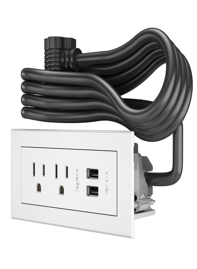 WIREMOLD Legrand Wiremold RDZWH10 radiant Furniture Power Center with USB, Recessed Power Strip, 2 Outlets, Type A USB, 10 Foot Cord, White - Image 2