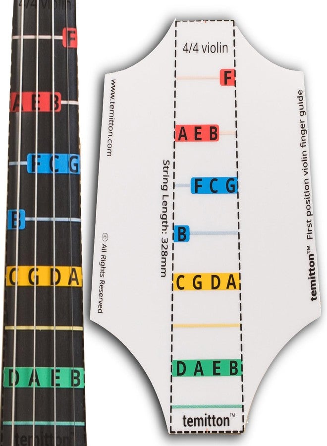 temitton™ Violin 1st Position Finger Guide 4/4 size for Adult/Kids Beginner, Non-Adhesive Static Cling Fretboard and Fingerboard Stickers, Notes practice tape (4/4 Type_B Note Names) - Image 1