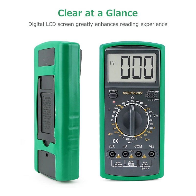 LCD Digital Multimeter 1999 Counts Electrical Tester Voltmeter Ammeter Overload Protection Multifunction AC DC Voltage Current Capacitance Resistance hFE Continuity Diode Testing (9V 6F22 Battery) - Image 5