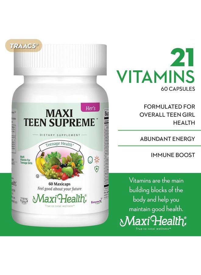 Maxi Health Teen Multivitamin for Girls 12-17 years, Natural Vitamins and Minerals Enhances Development and Immune Health, Best Kosher Supplement for Teenagers, 60 Count - Image 3