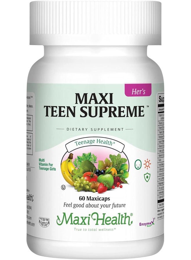 Maxi Health Teen Multivitamin for Girls 12-17 years, Natural Vitamins and Minerals Enhances Development and Immune Health, Best Kosher Supplement for Teenagers, 60 Count - Image 1