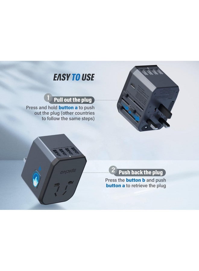 EPICKA Universal Travel Adapter One International Wall Charger AC Plug Adaptor with 5.6A Smart Power and 3.0A USB Type-C for USA EU UK AUS (TA-105, Space Gray) - Image 2
