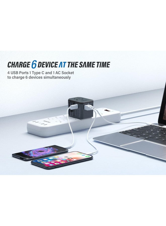 EPICKA Universal Travel Adapter One International Wall Charger AC Plug Adaptor with 5.6A Smart Power and 3.0A USB Type-C for USA EU UK AUS (TA-105, Space Gray) - Image 1