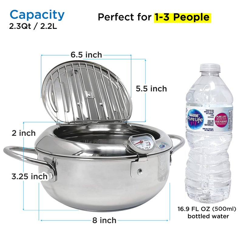 KOMONG KOMONG Deep Fryer Pot (°F), Japanese Tempura Small Deep Frying Pot with Fahrenheit Thermometer, 304 Stainless Steel Deep Fryer with Oil Draining Rack for Tempura chips, Fries, Fish, and Chicken  - Image 5