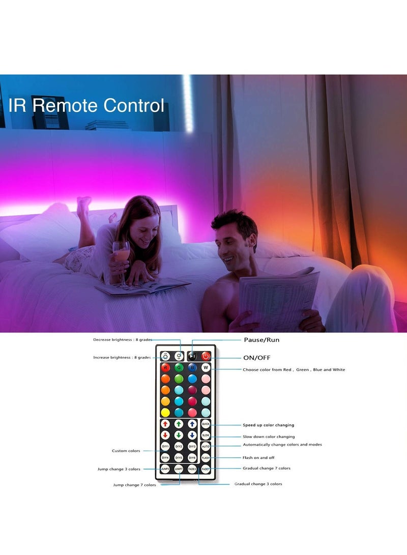 Excefore شريط إضاءة ليد، مجموعة شرائط إضاءة ليد متغيرة الألوان RGB 5050 طويلة للغاية، شرائط إضاءة ليد بطول 10 أمتار مع جهاز تحكم عن بعد بـ 44 مفتاحًا، مصابيح ليد عن بعد لغرفة النوم والمطبخ والمنزل وديكور المهرجانات (5 متر × 2)  - Image 2