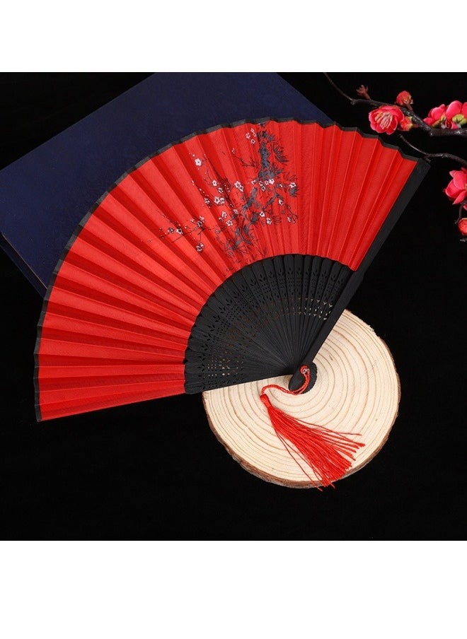 Generic Bamboo Fan Handheld Portable Fan Women's Hollow Bamboo Handheld Fan Wall Decoration Wedding Party Girl Gift Red 