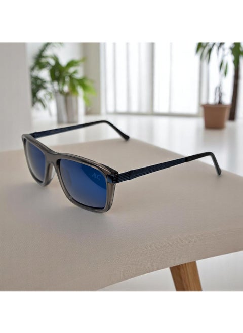 Authentic Armando Cavelli sunglasses, crafted from carefully selected premium acetate for a luxurious look and longevity with extensive use. This model combines modernity and classic style, with a raw grey acetate front and blue -plated metal temples to complete your luxury look. Comes with premium polymer lenses offer UV400 protection in a blue.