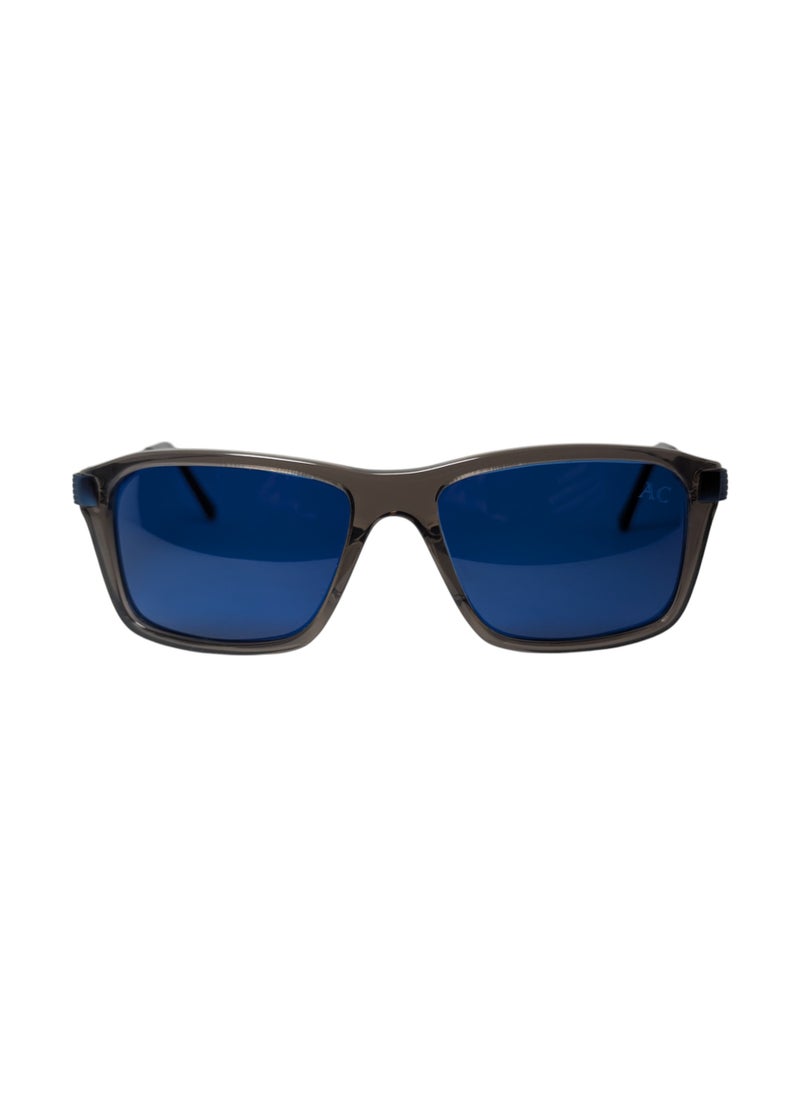 Authentic Armando Cavelli sunglasses, crafted from carefully selected premium acetate for a luxurious look and longevity with extensive use. This model combines modernity and classic style, with a raw grey acetate front and blue -plated metal temples to complete your luxury look. Comes with premium polymer lenses offer UV400 protection in a blue.