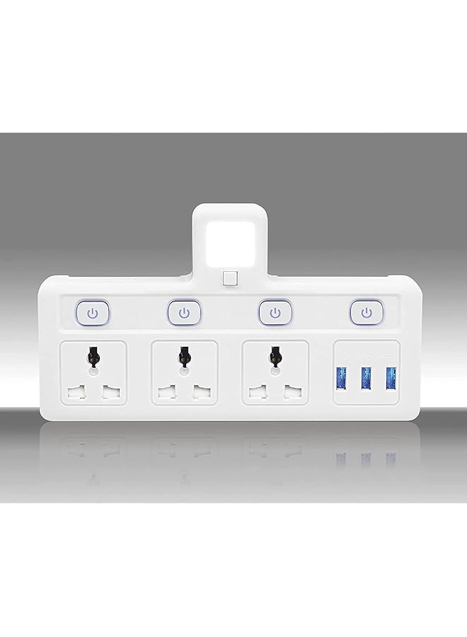 The Bros Power Adapter Multi Plug Extension with 3 USB Night Light, Extender Wall Charger Socket Multiple Electrical Outlet Adaptor, Charging Station for Home, Office -3 Way 3 USB Night Light - Image 1