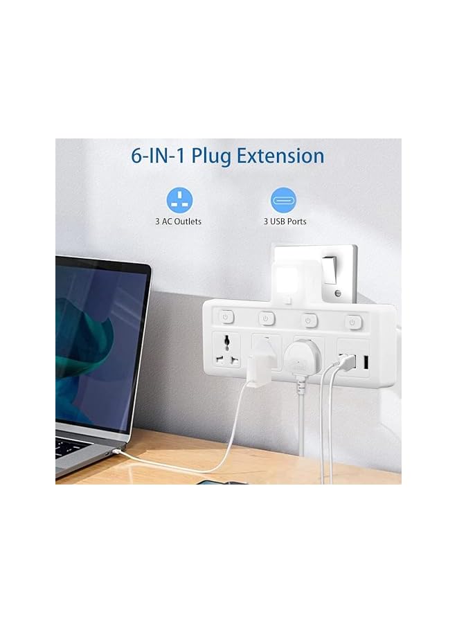 The Bros Power Adapter Multi Plug Extension with 3 USB Night Light, Extender Wall Charger Socket Multiple Electrical Outlet Adaptor, Charging Station for Home, Office -3 Way 3 USB Night Light - Image 4