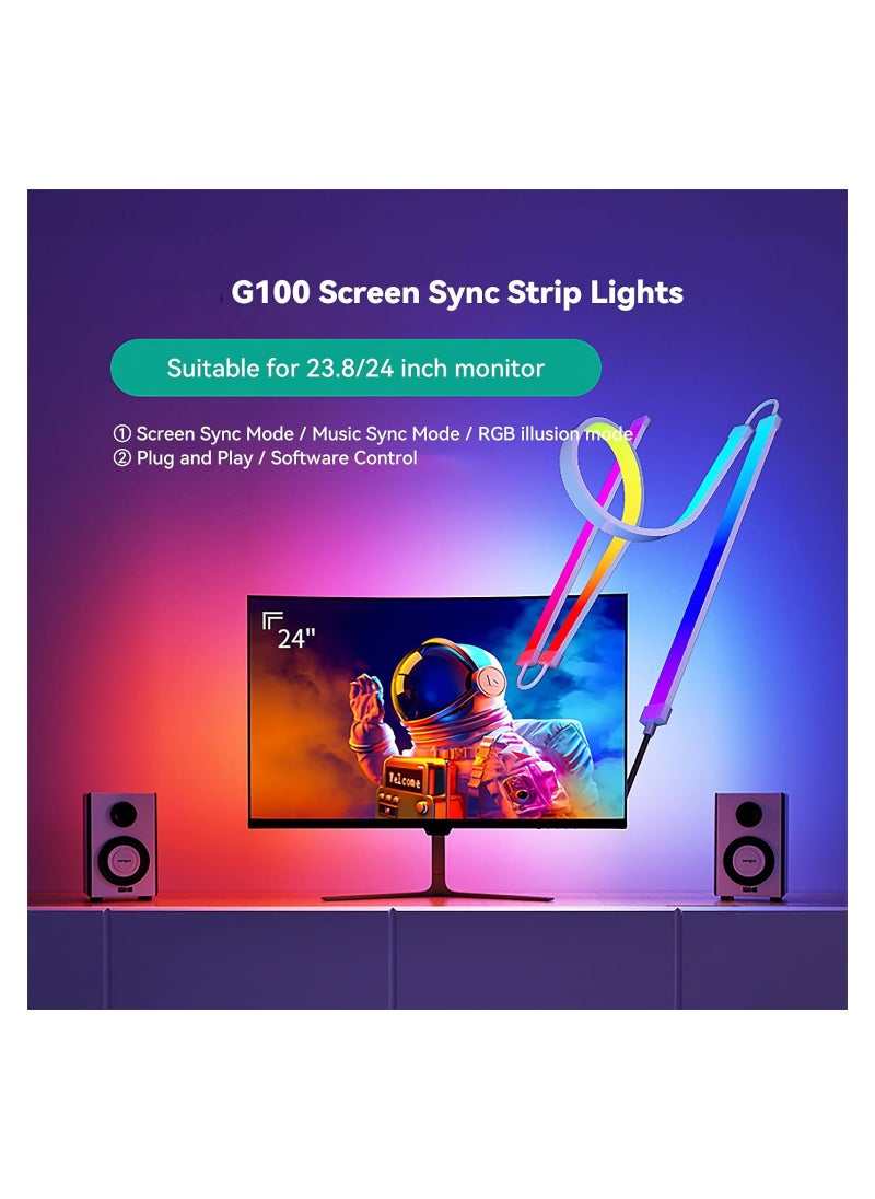 Generic - RGBIC LED Backlight and Strip Lights for Monitors, Sync with Screen Colors or Music, USB Interface, Software Control, Ideal for Gaming Desks, Compatible with PC and Mac (24 In) - Image 1
