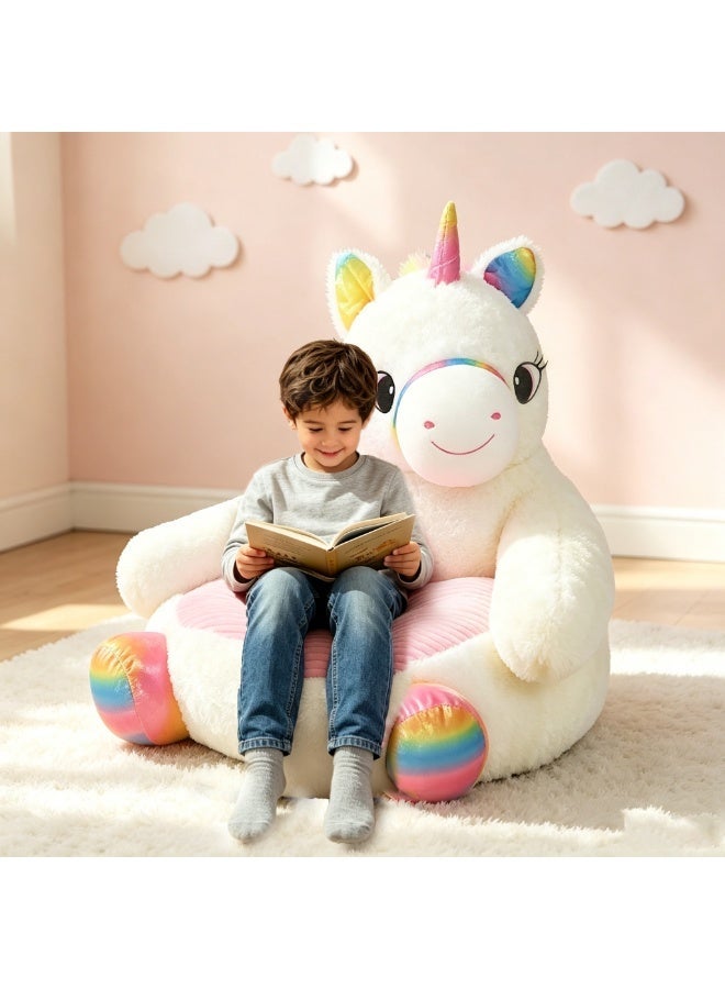 XICEN Cute Unicorn Bean Bag Chair for Kids, Children Sofa,  Animal-shaped Armchair, Small Cartoon Couch for Boys & Girls, Comfortable Cushion Suitable for Living Room, Play Room, Nursery Room and Kindergarten, 50*50*45cm - Image 1