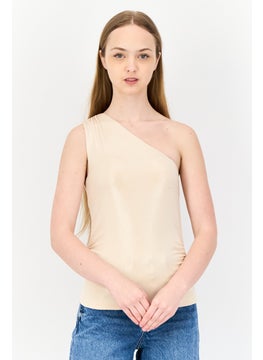 ESPRIT Women Asymmetrical Neck One Shoulder Sleeve Metallic Tank Top, Beige  - Image 1