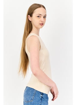 ESPRIT Women Asymmetrical Neck One Shoulder Sleeve Metallic Tank Top, Beige  - Image 2