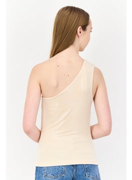 ESPRIT Women Asymmetrical Neck One Shoulder Sleeve Metallic Tank Top, Beige  - Image 4