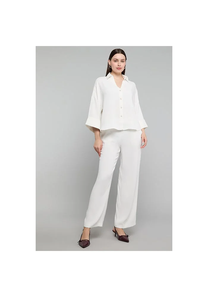 أر أند بي Solid Shirt with Spread Collar and 3/4 Sleeves