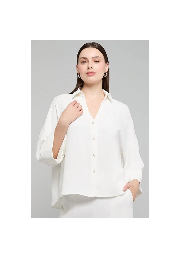 أر أند بي Solid Shirt with Spread Collar and 3/4 Sleeves