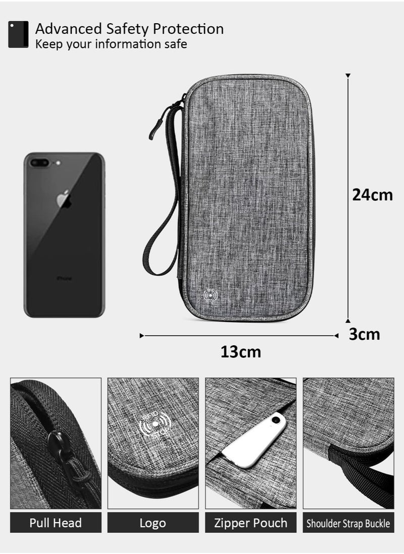 Excefore - Family Passport Holder Travel Wallet, Travel Document Wallet Organiser with RFID Blocking, Waterproof Holiday Passport Case Men Women for ID Card,Credit Cards, Flight Tickets, Money, Grey - Image 1