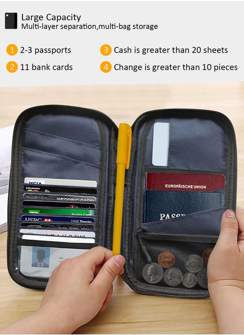 Excefore - Family Passport Holder Travel Wallet, Travel Document Wallet Organiser with RFID Blocking, Waterproof Holiday Passport Case Men Women for ID Card,Credit Cards, Flight Tickets, Money, Grey - Image 1