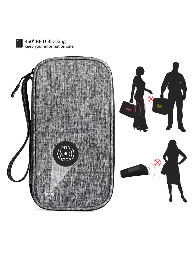 Excefore - Family Passport Holder Travel Wallet, Travel Document Wallet Organiser with RFID Blocking, Waterproof Holiday Passport Case Men Women for ID Card,Credit Cards, Flight Tickets, Money, Grey - Image 1