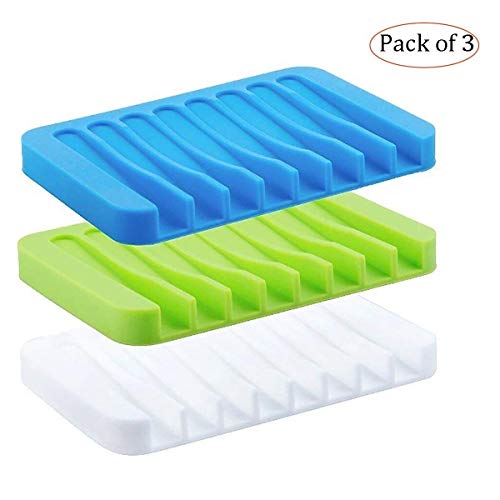 P-Plus International Soap Dish Tray Saver Holder Drainer Shower Waterfall for Bathroom/Kitchen/Counter Top, Keep Bars Dry Easy Cleaning Flexible Silicone, soap Dish, White, 3 Pack (Mixed(3 Color)) - Image 2