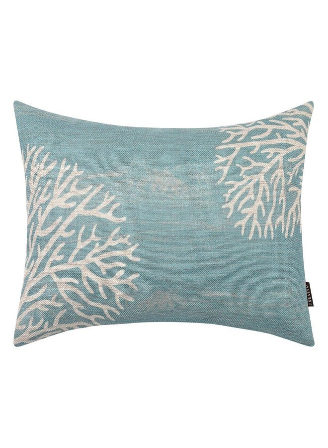 TRENDIN Coral Couch Pillow Cover 12X20 Sea Marine Decor Rectangular Linen Cushion Case Sofa Rustic Home Decorations Blue PL1104TR - Image 1