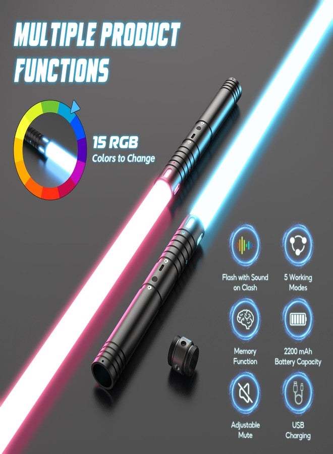 FlyQintess 2-Pack Light Saber, USB Rechargeable, Dualing Double Lightsaber, Mental Handle with Upgraded RGB 20 Colors, Laser Sword Toy Gift for Kids and Adults Cosplay Party for Fun（23.6 Inch） - Image 3