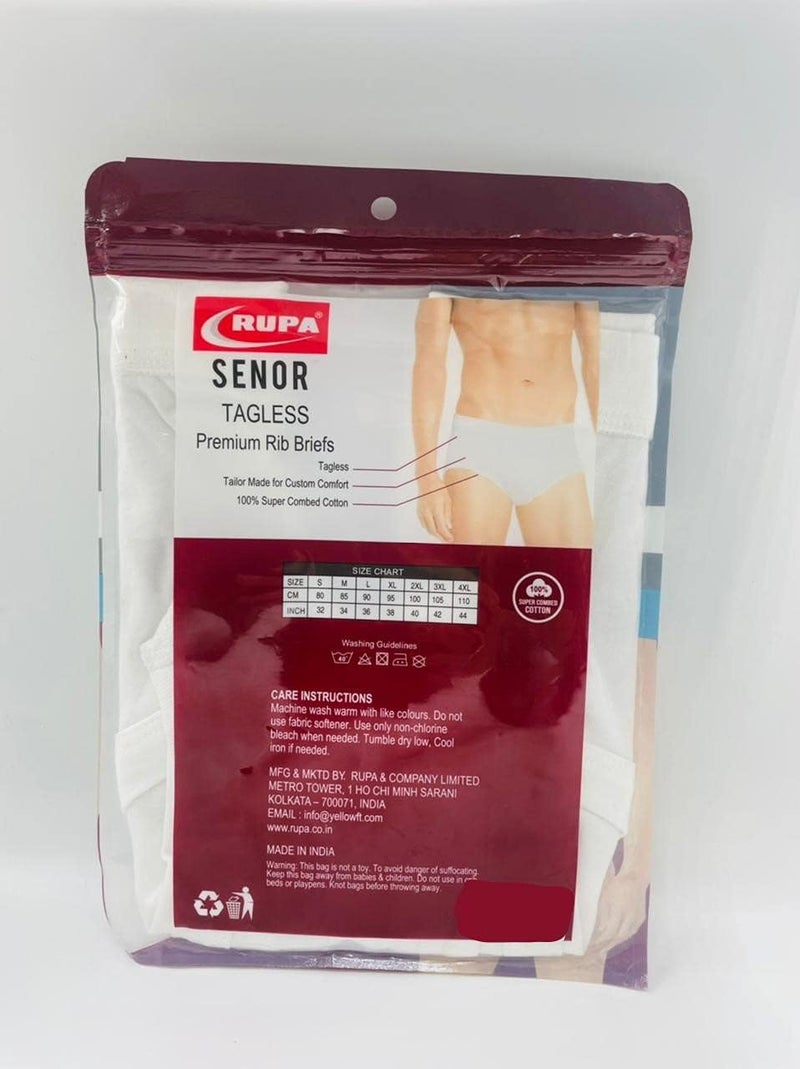 RUPA Men's Senor Briefs - 3 Pack, Ribbed, Large, White - Image 5