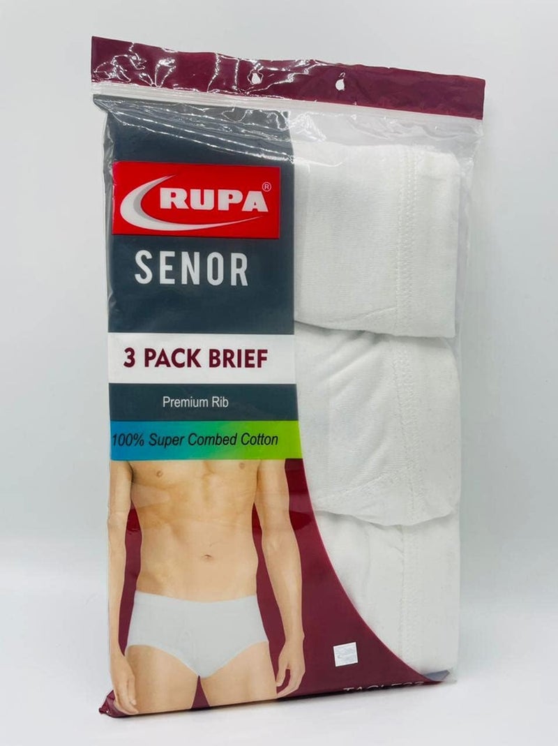 RUPA Men's Senor Briefs - 3 Pack, Ribbed, Large, White - Image 4