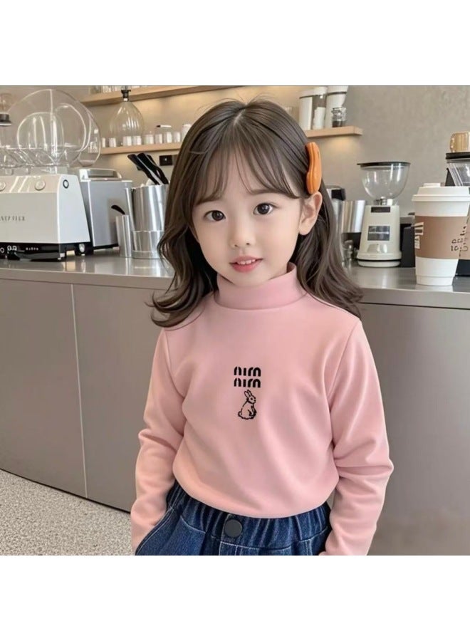Girl's Velvet Base Layer Long Sleeve T-shirt Baby Autumn Winter Children's Top Warm Girl Stylish Clothes Versatile