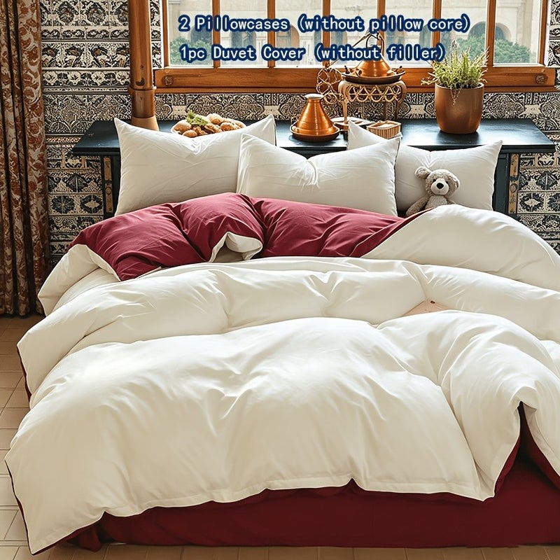 3pcs Minimalist Solid Color Double Quilt Cover Three-Piece Set, One Quilt Cover, Two Pillowcases - Image 3