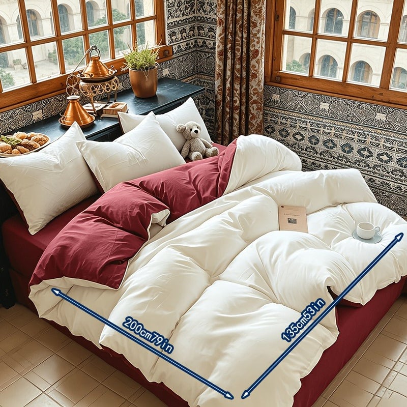 3pcs Minimalist Solid Color Double Quilt Cover Three-Piece Set, One Quilt Cover, Two Pillowcases - Image 1
