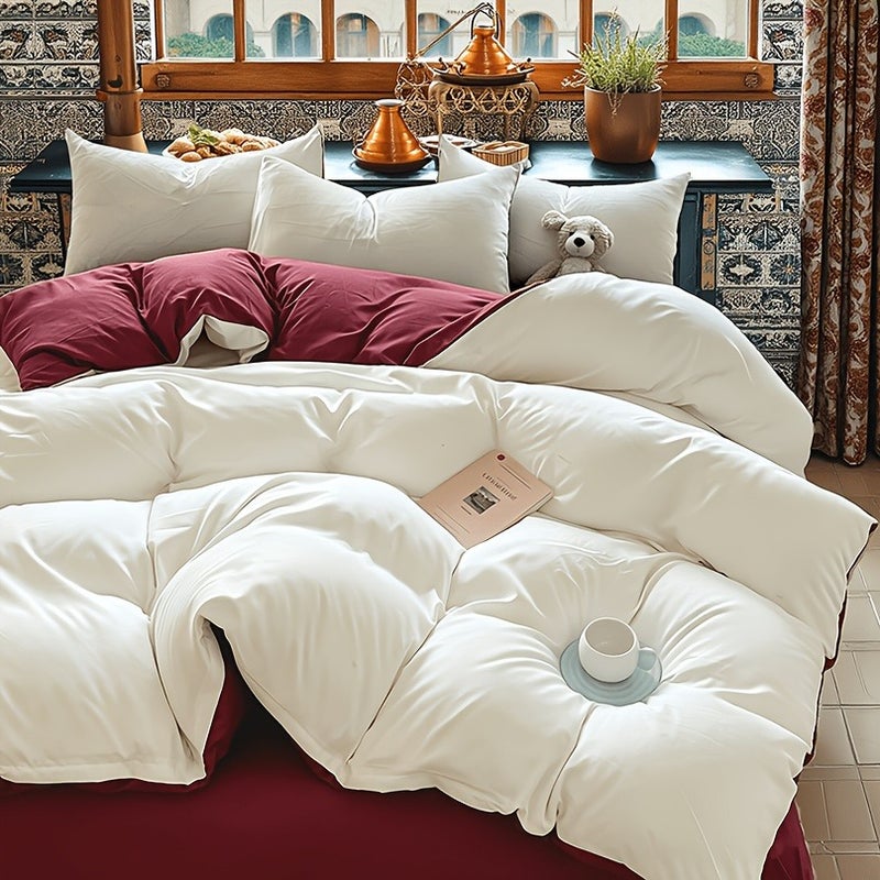 3pcs Minimalist Solid Color Double Quilt Cover Three-Piece Set, One Quilt Cover, Two Pillowcases - Image 5