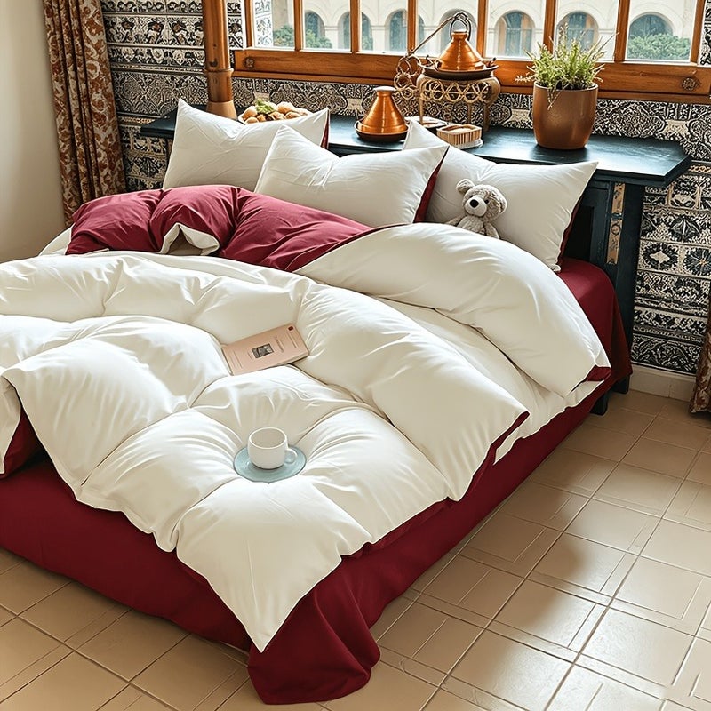 3pcs Minimalist Solid Color Double Quilt Cover Three-Piece Set, One Quilt Cover, Two Pillowcases - Image 4